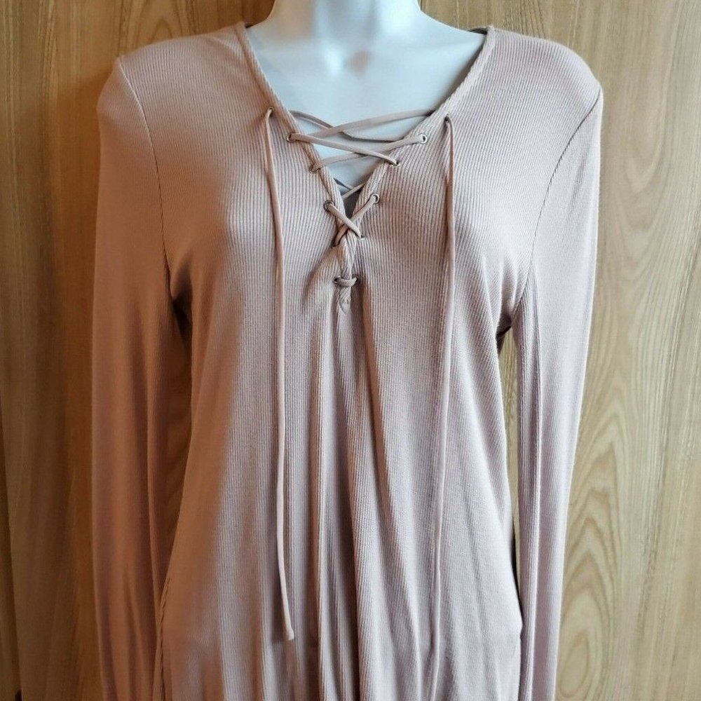 Pink Express Corset Tie Front Shirt Long Sleeve Pullover Sweater Size Medium